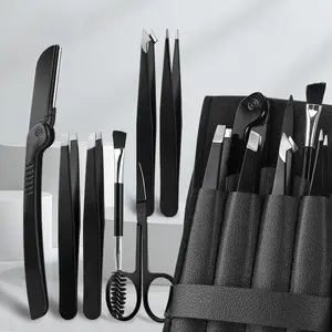 Professional Tweezers Set with Storage Bag, 7 Counts/set Black Multifunctional Eyebrow Hair Removal Tool, Facial Makeup Tool for Women & Men, Makeup Tools Set, Cosmetic
