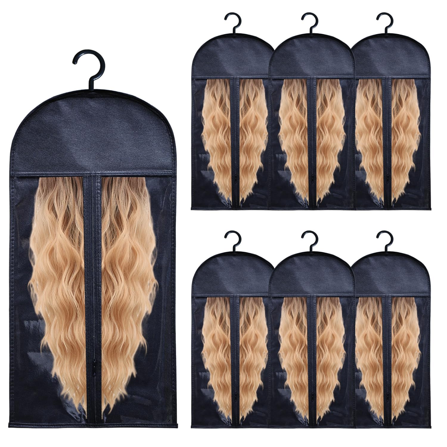 6/12 Pcs Wig Storage Bags with Hangers & Tags, Dust-Proof Organizer for Multiple Wigs, Hair Extensions & Accessories, Ideal for Home, Travel & Closet Storage