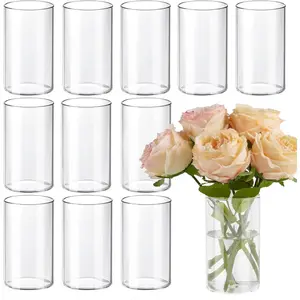 12pcs 6 Inch Clear Glass Cylinder Vases for Centerpieces, Flower Vases for Wedding Decorations and Indoor Home Decor, Hurricane Candle Holder for Table Shelf Party