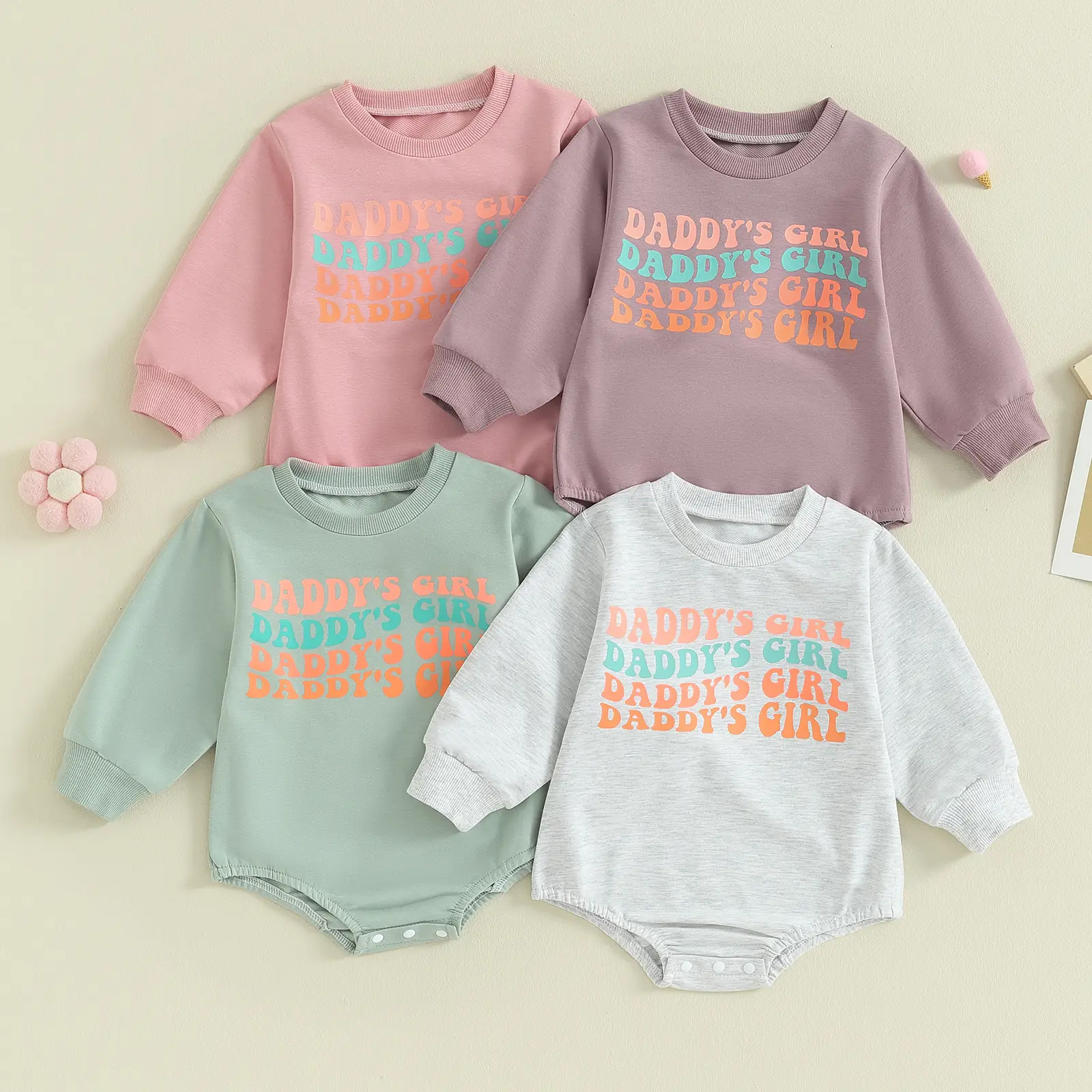 Baby Girl Sweatshirt Bubble Romper Newborn Daddys Girl Onesie Long Sleeve Sweater Jumpsuit Cute Fall Clothes