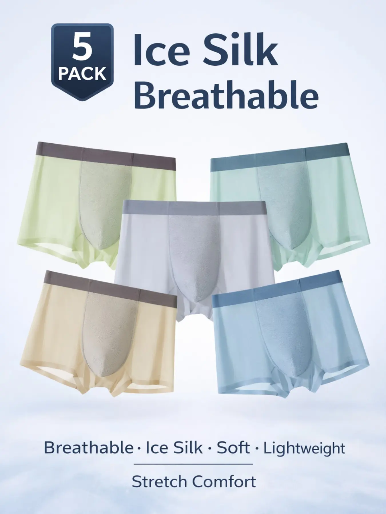 Men's Ice Silk Breathable Stretchy Boxer Briefs 5 Pack Lightweight Stretch Comfort Underwear