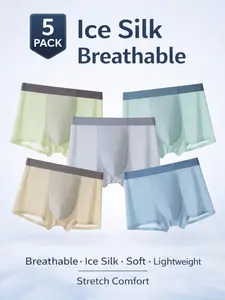 Men's Ice Silk Breathable Boxer Briefs 5 Pack Lightweight Stretch Comfort Underwear