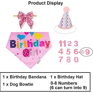 4 Pcs Dog Birthday Party Supplies, Pink Girl Dog Birthday Bandana Hat Numbers Bow Set for Medium Large Dogs (Large) party supplies,Automotive & Motorcycle
