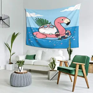 Cute Cartoon Animal Linen Float Tapestry Mat Cloth - High-Quality Print, Ideal Christmas Gift, Suitable for Living Room, Bedroom Decor