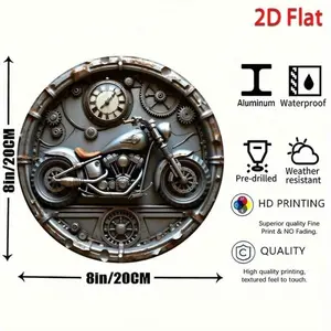 Aluminum 8 Inch Round Vintage Motorcycle Wall Clock Rustic Industrial Garage Decor Silent Non-Ticking for Bar Coffee Shop and Living Room