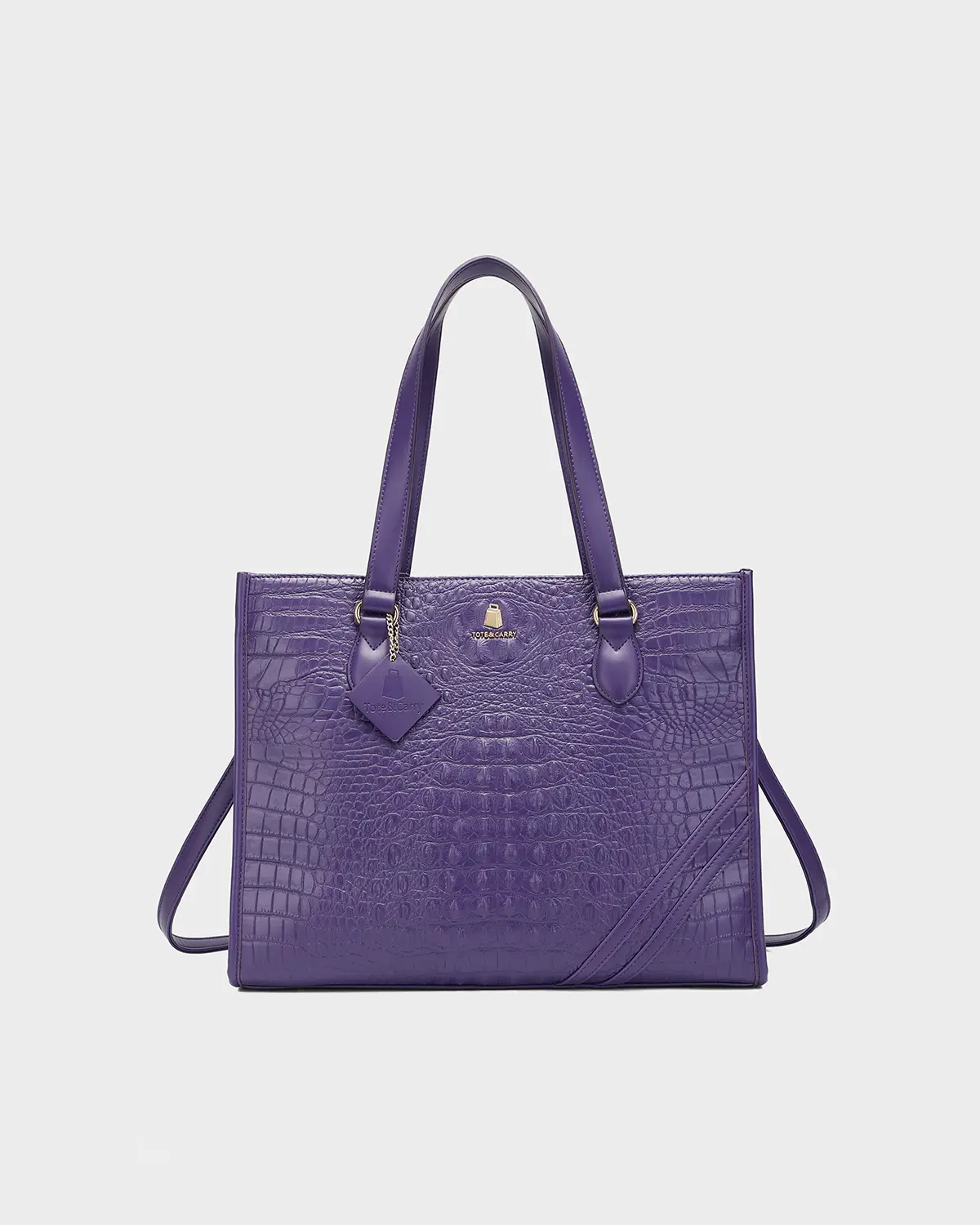 Tote&Carry Women's Purple Statement PU Tote Satchel, Elegant Commuter Work Bag, Fashionable Bag with Handles