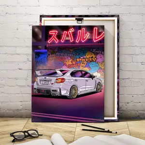 Neon Street Racing Pattern Canvas Painting with Frame, Modern Art Design, Fashion Decoration, Living Room Bedroom Decoration, Hallway Office Mural, Ideal Gift, Ornaments