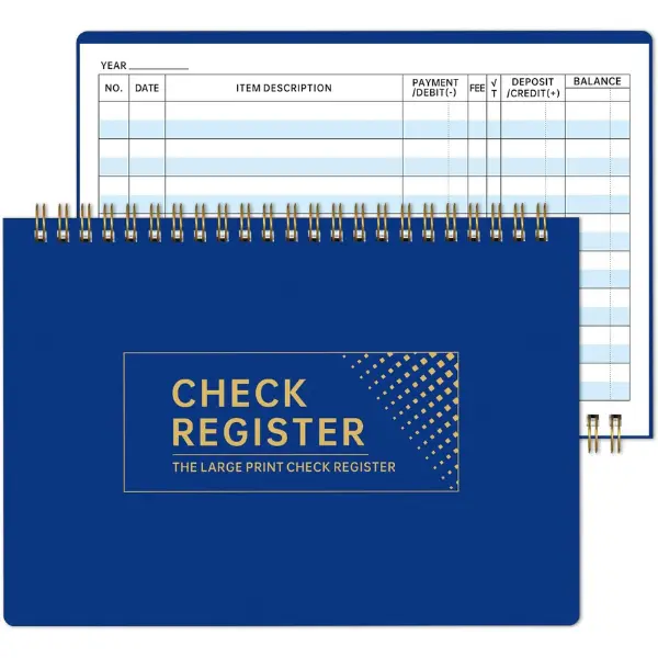 Accounting Ledger Notebook, Large Print Spiral-Bound 8.5”x6” Checkbook Register with Extra Wide Columns for Personal Checks, Debit Card Transactions, Deposits & Running Balance