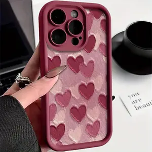 Artistic Creative Oil Painting Red Love Pattern Case for iPhone 17 Pro Max 16 16e 15 14 Plus 13 12 Mini 11 Air X XS Pattern Soft TPU Rubber Camera Protection Rugged Mobile Phone Cover Gift Protective Silicone