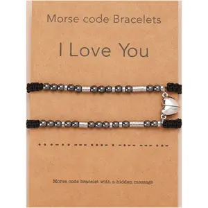 2 count  Morse Code I Love You Couple Matching Bracelet Set for Women Men Lover    Bead Adjustable Braide String Bracelet Friendship