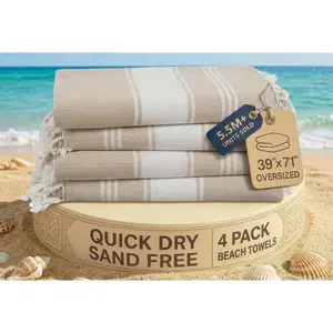 Beach Towel 4 Pack, Oversized Beach Towels for Adults, Lightweight Travel Beach Towels, Pre-Washed for Soft Hand Feel, Quick Dry Beach Towels, 39"x71" - BeigeGift