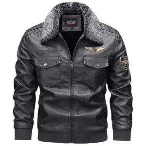 Men's Black Fashionable Faux Leather Aviator Jacket - Shearling Collar, Aviator Patch, a Must-Have for Personal Style & Winter Fashion
