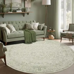 Kitchen Living Room Bedroom Dining Room  Rug Indoor Floor Cover Floral Print Blush Sage Green Circle Rug 4' Round