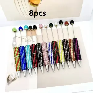 8-Pack DIY Rhinestone Beaded Pens, Striped Twist Ballpoint Pens, Ink, Christmas Gifts, Elegant Design, Office Essentials, Beadable Pens, Pen Set