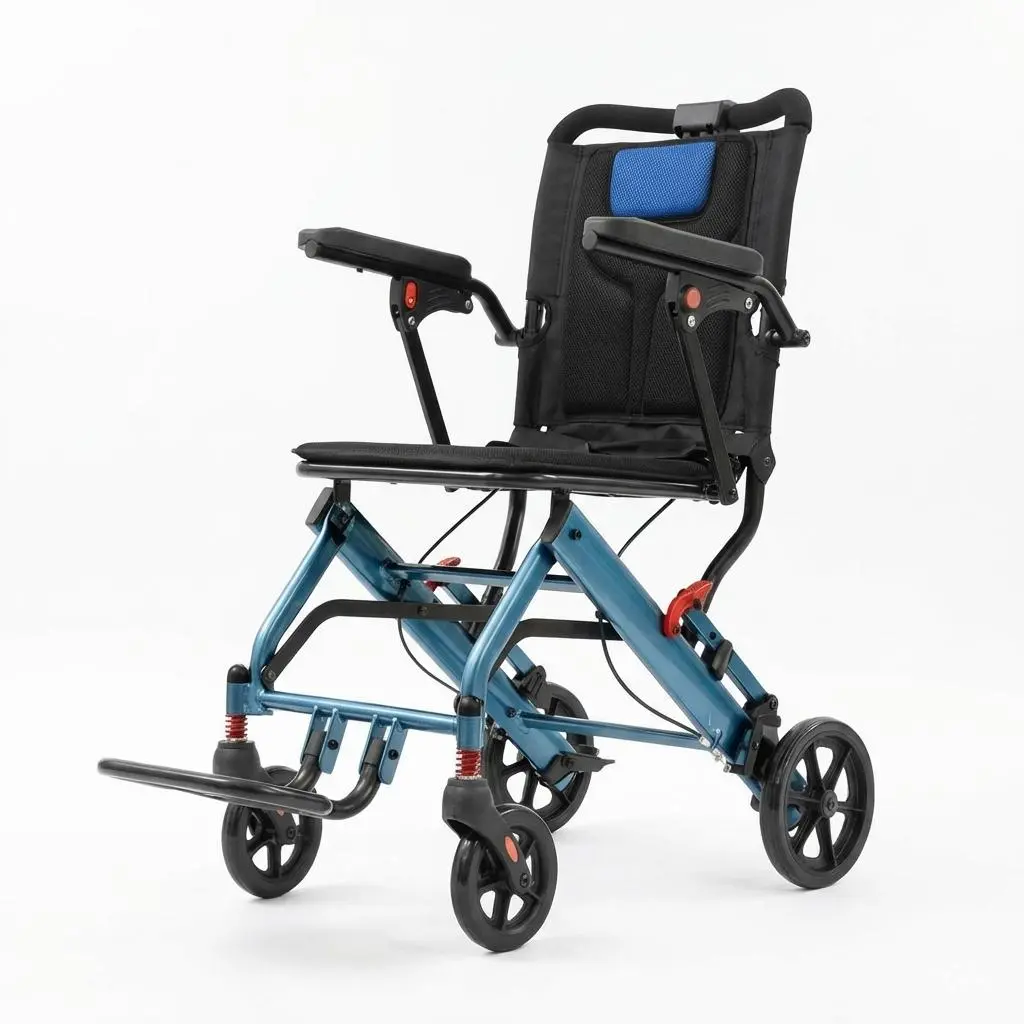 Lightweight Aviation Aluminum Wheelchair – Wide Frame, Shock Absorbing 10" PVC Rear Wheels, Comfortable 16" Seat, Two-Stage Brake, Durable Mobility Aid for Daily Support