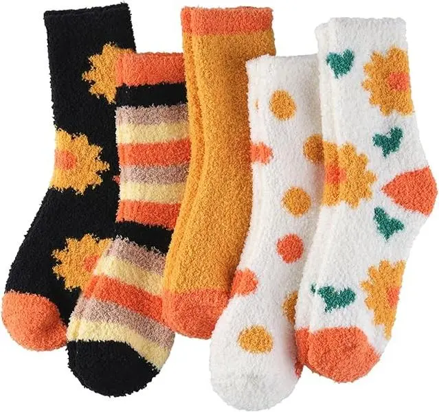 Halloween Fall Gift  Fuzzy Socks for Women, Fall Fluffy Slipper Socks, Cozy Home Socks | Plush Soft Winter Socks, Warm Thick Sleeping Socks, Holiday Gifts for Women Mom Wife Grandma, Ideal for Lounging 5/6 Pairs
