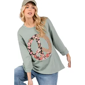 SAGE + FIG Peace Patchwork Retro Floral Shirt Exposed Raw Seams Oversized Top
