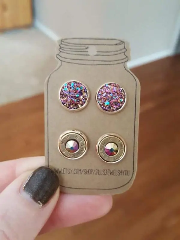 Druzy and Bullet Earrings- 9mm Rose Gold Rainbow