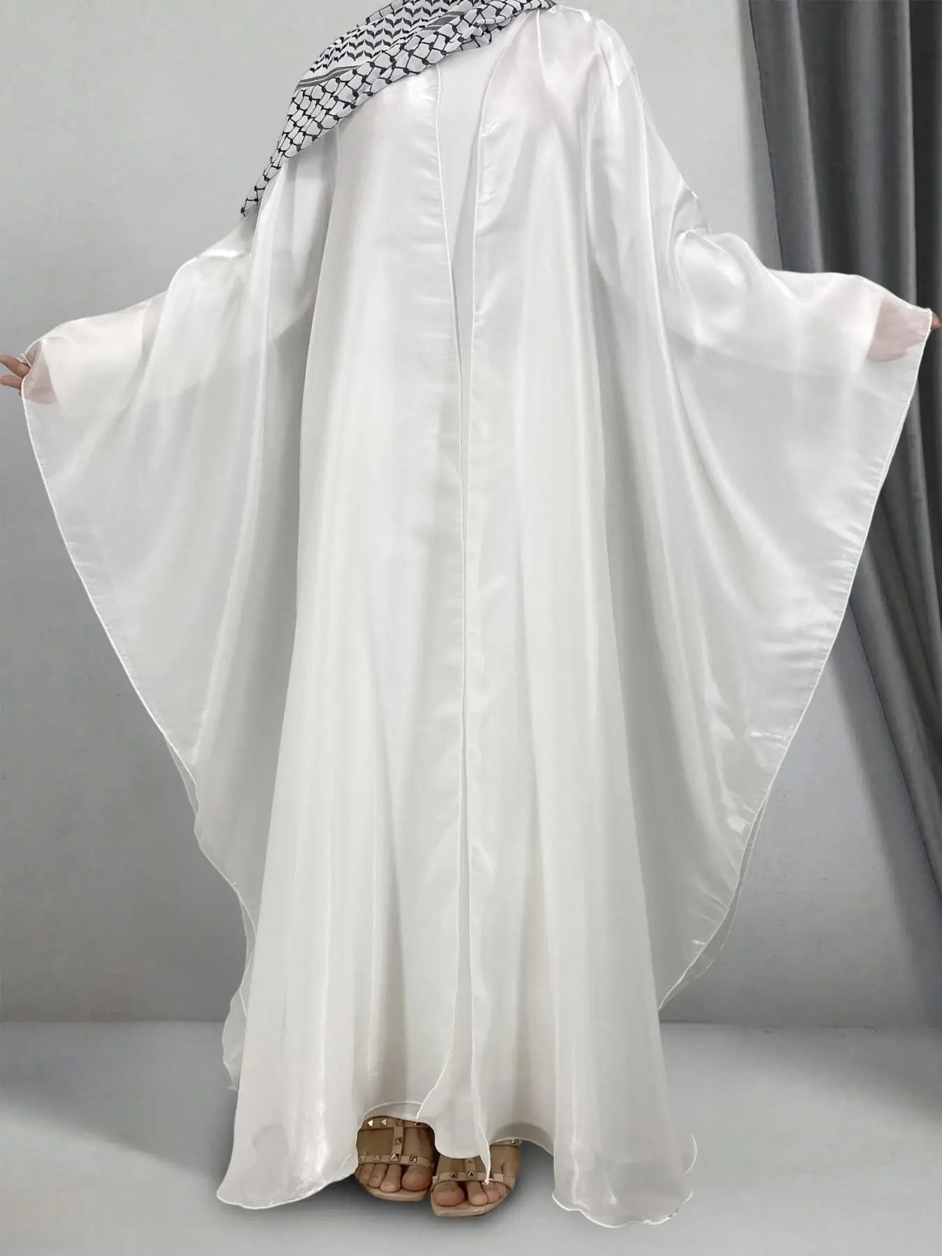 Women's Plain Glitter Round Neck Abaya without Hijabs, Elegant Long Sleeve Open Front Abaya for Daily Wear, Ladies Islamic Clothing for All Seasons