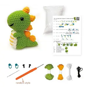 1 Set DIY Dinosaur Crochet Kit For Beginners Handmade Doll Making Kit With Yarn Crochet Hook Tutorial Random Accessories For Craft Lovers Time Killing Parent Child Interactive Creative Gift Home Handicraft