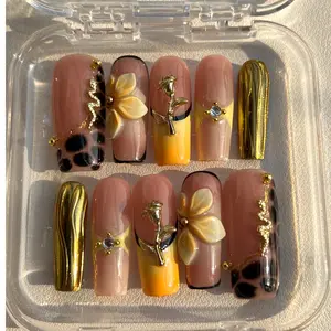 Alice Dream 3D Reusable Handmade Press-On Nails – Acrylic Square Shape, Natural Finish| Durable & Stylish for a Salon-Perfect Look