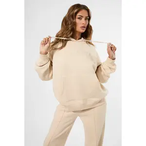 Kaiia Slogan Oversized Hoodie Custard Cream