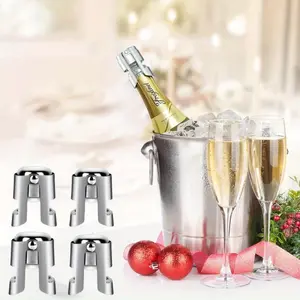 4 Pack Leak-Proof Champagne Bottle Stoppers, Stainless Steel Reusable Wine Stoppers, Vacuum Sealer for Fresh Sparkling Wine
