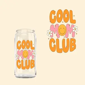 Cool Mom Club Orange non-wrap [ 4-Piece Set ] Bamboo Lid Glass Drinking Glasses with Glass Straw - 16-ounce Can Shaped Glassware for Beer, Iced Coffee, Cocktails, Whiskey, and More, Perfect for Cocktails, Whiskey, and Gifting