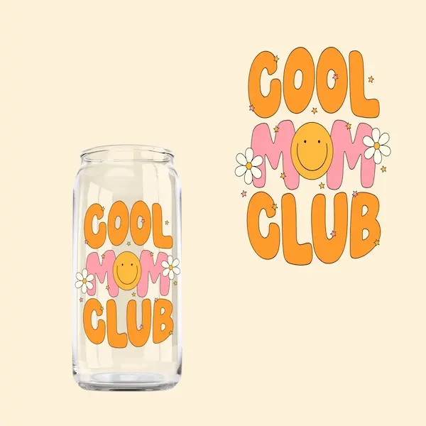 Cool Mom Club Orange non-wrap [ 4-Piece Set ] Bamboo Lid Glass Drinking Glasses with Glass Straw - 16-ounce Can Shaped Glassware for Beer, Iced Coffee, Cocktails, Whiskey, and More, Perfect for Cocktails, Whiskey, and Gifting