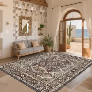 Velvet + Soft and Comfortable Retro Folk Art Classic Geometric Texture Pattern Printed Carpet, Home Decoration Carpet, Living Room Large Carpet Sofa Cushion Entrance Mat Coffee Table Mat Bedroom Carpet, Living Room Rug