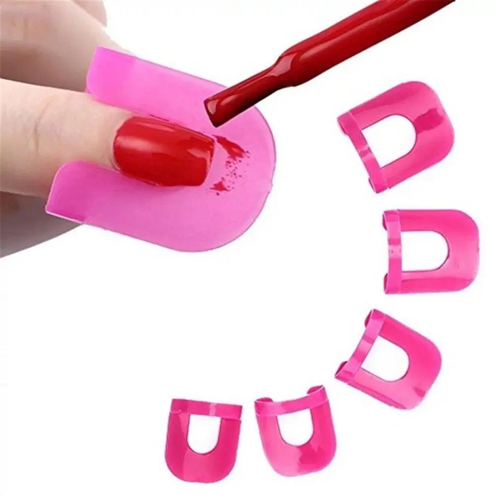 U-Shape Nail Polish Protectors & Stencils - Set of 26 Reusable Finger Covers for DIY Durable Gel
