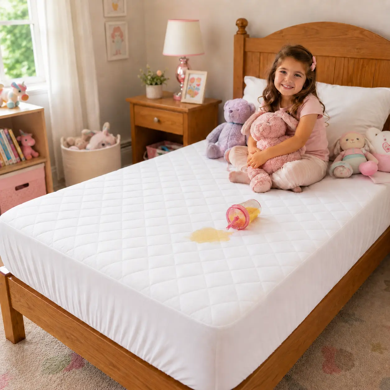 4 Layer Quilted Waterproof Mattress Protector - Hypoallergenic Microfiber Mattress Pad Cover, Diamond Quilted Soft Breathable Surface, Noiseless Liquid-Proof Layer, Deep Pocket Elastic Skirt, Machine Washable, White, Bed Mattress Cover, Waterproof Bed Pad