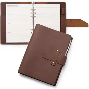 Leather Planner 2026, A5 Refillable Runs From January 2026 to June 2027 Ring Binder 5"x8" Planner Monthly Weekly, Crazy Horse Leather Cover with Storage Pockets,  to School Supplies