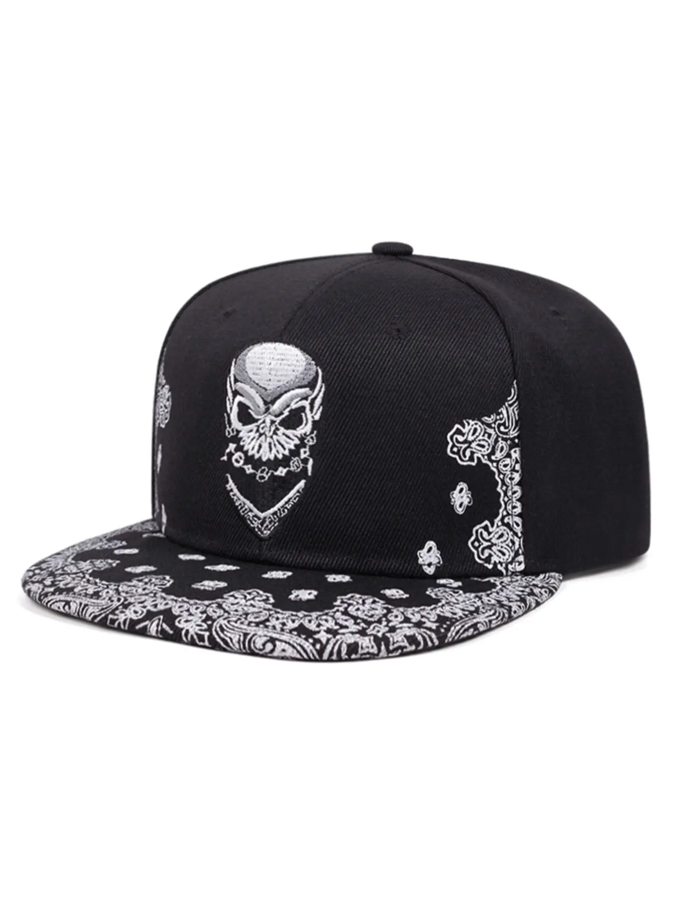 2026 New Personalized Fashion Flat Edge Hat Paisley Skeleton Embroidered Hip Hop Hat Street Creative Skateboarding Hat Outdoor Sports Sunshade Hat Daily Commuter Decorative Hat Male Female Same Style Casual Baseball Hat
