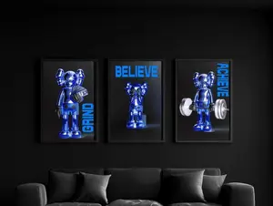Set of 3 Blue KAWS Wall Art Posters, Hypebeast Graffiti Decor Kaws Digital Print Gift, KAWS Figure Poster, Blue Kaws POSTER PRINT UNFRAME