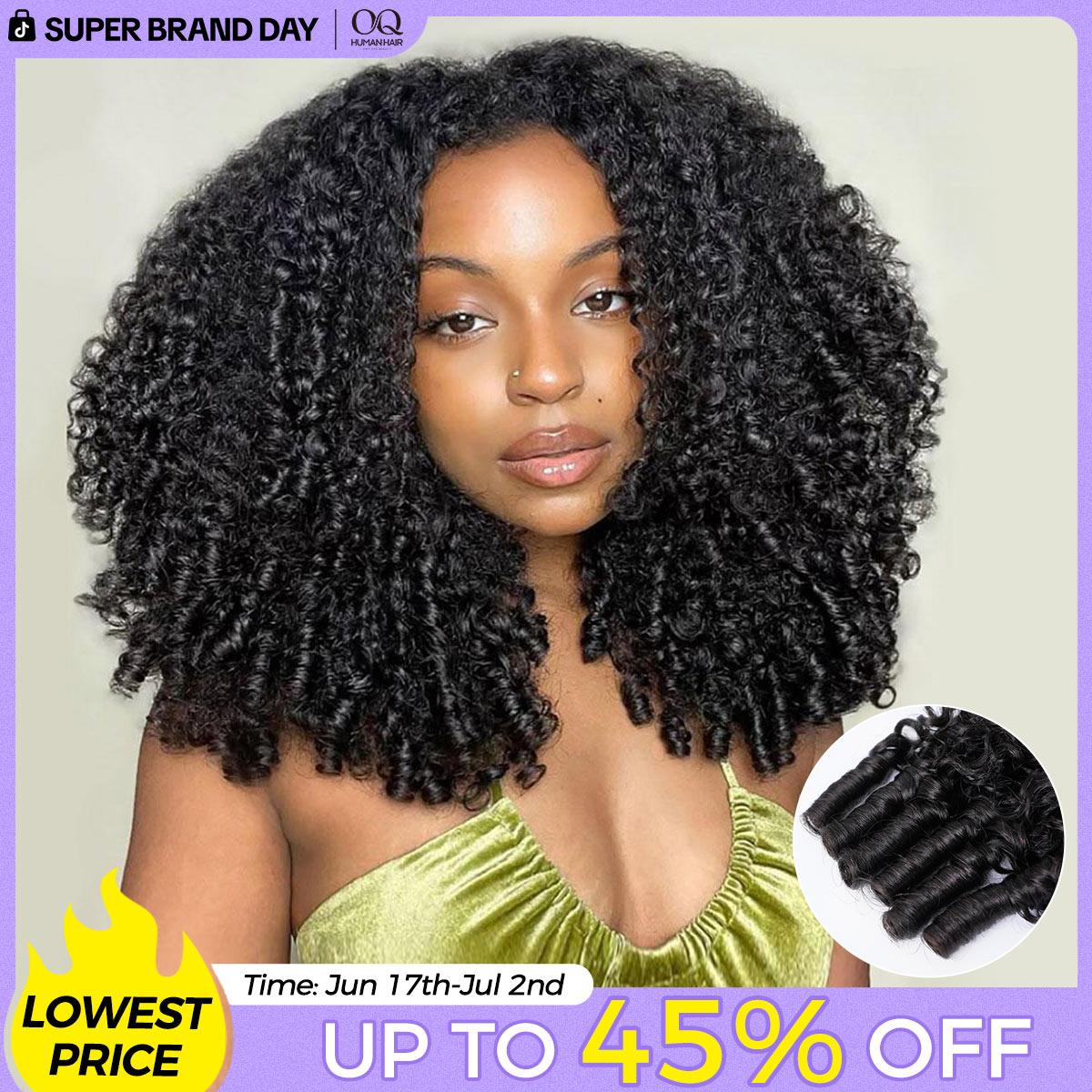 OQ HAIR Burmese Curly Half Wig Full 280% Density 3 In 1 Wear Go Glueless Half Wig Human Hair V Part Wig with Drawstring Spiral End Beginners Friendly #DealsForYouDays