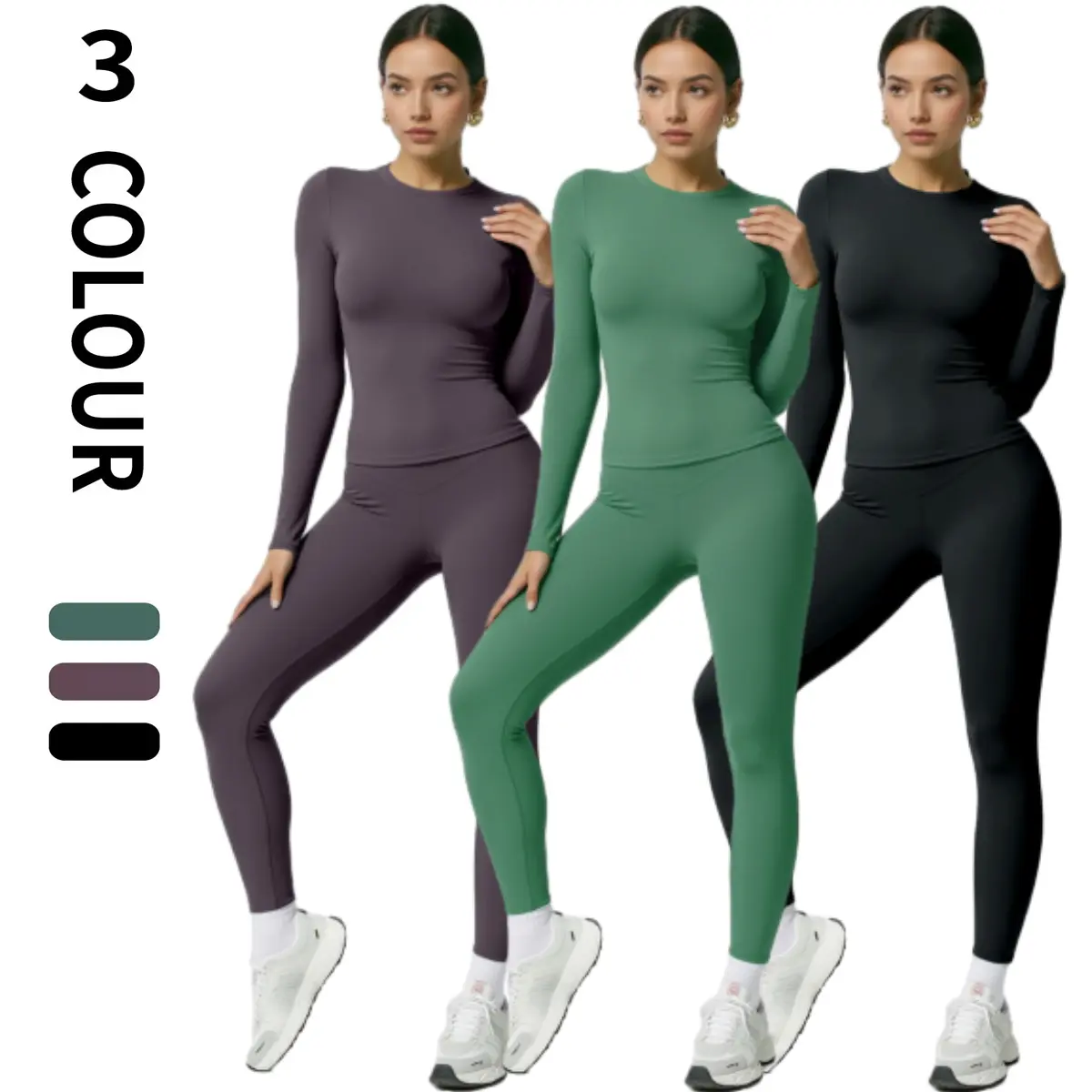Women's Long Sleeve Sporty Tracksuit Set, High Waist Slim Fit Pants & Top, Casual Gym Training for Indoor Outdoor Activities