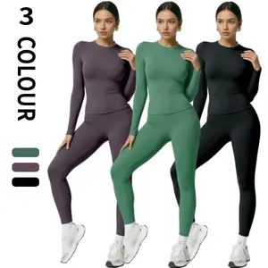 Women's Long Sleeve Sporty Tracksuit Set, High Waist Slim Fit Pants & Top, Casual Gym Training for Indoor Outdoor Activities