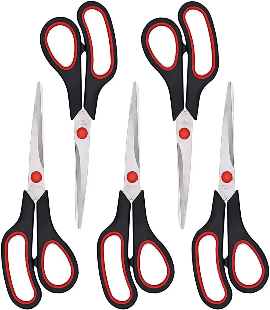 Ambidextrous Scissors 5-Piece Set - 8.5 in Steel Blades Ultra Sharp Shears, Comfort-Grip Handles, Fabric-Cutting Office/Household Craft Supplies, 100% Refund Guarantee