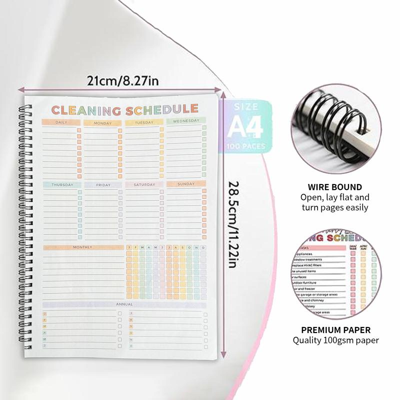 【ADHD Cleaning Planner】 A4 Size Daily Schedule & focus Checklist Notebook for Home Office & Dorm Use Durable Cover Smooth Pages Office Stationery Essential - Plannerbook