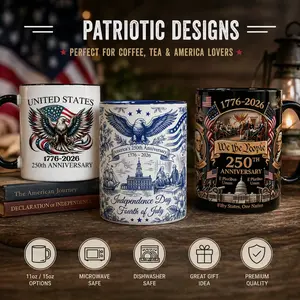 America 250th Anniversary Coffee Mug, 1776-2026 Patriotic 4th of July Cup - Patriotic Veteran Gift - Patriotic Liberty Bell Coffee Mug