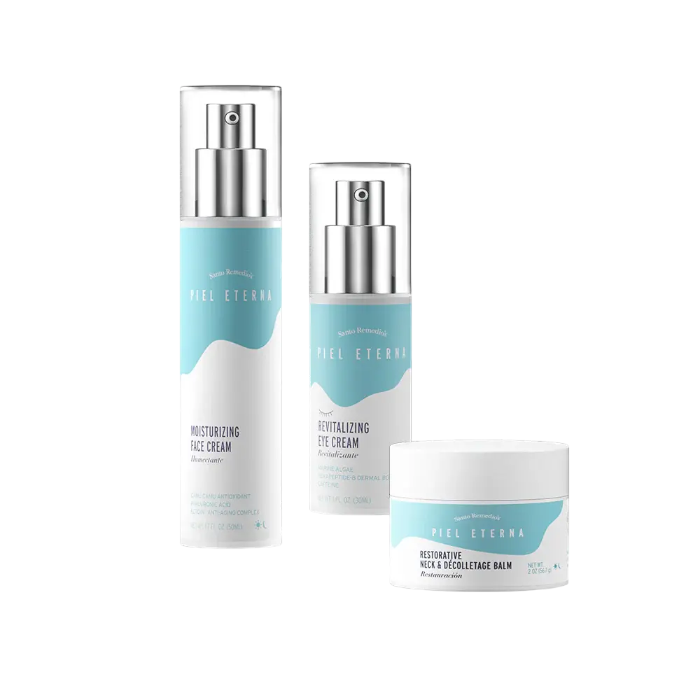 Piel Eterna Moisturizing Face Cream + Revitalizing Eye Cream + Restorative Neck and Decolletage Balm