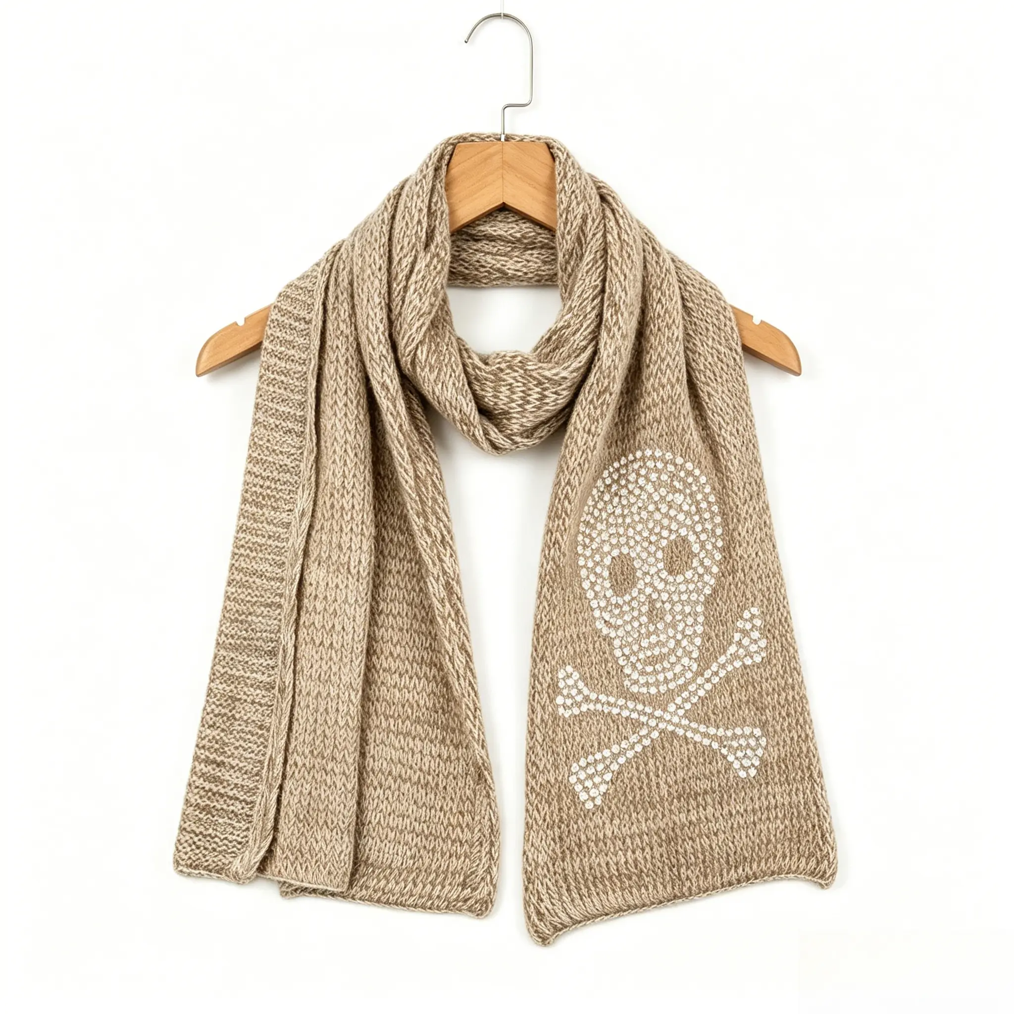 Gothic Punk Rhinestone Skull & Crossbones Pattern Thick Knit Scarf for Women Men, Soft Chunky Knitted Warm Winter Shawl Wrap, Edgy Street Style Fall Winter Outfit Accessory