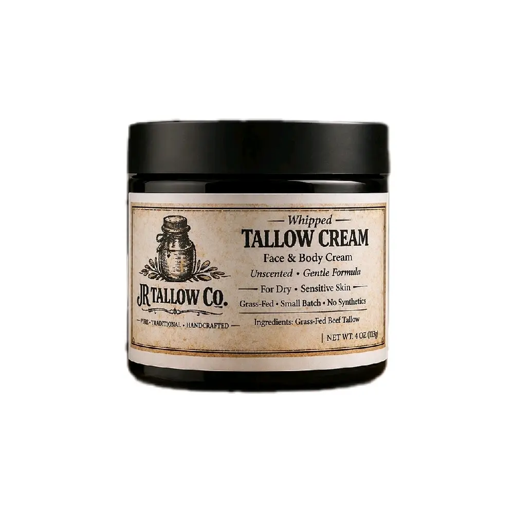 JR Tallow Co. Whipped Tallow Cream Face & Body Cream Unscented Gentle Formula for Dry Sensitive Skin 4 oz