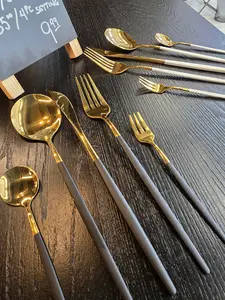 5 Piece Gold Cutlery Set - Stainless Steel Flatware with Black or White Handles