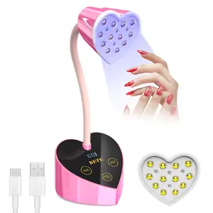 BETE 30W Rechargeable UV Nail Lamp Mini Heart-Shaped Cordless Gooseneck with 3-Speed Timer Auto Sensor for Gel Nails Manicure Cuticles Rose Red