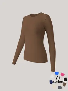 Women's High Elastic Seamless Long Sleeve Sport Top, Fall & Winter Tight-Fit Yoga Gym Wear, Breathable Quick-Dry Fabric