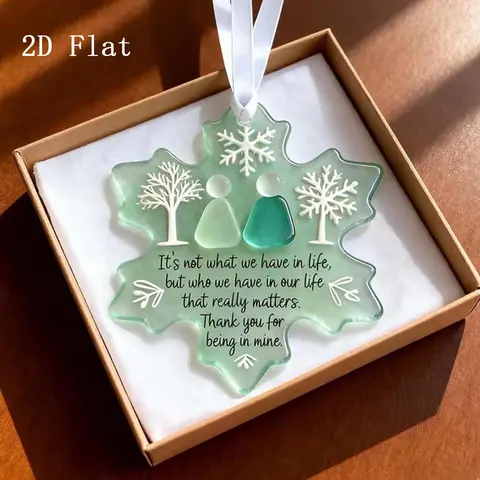 1pc 2D Flat Acrylic Snowflake-Shaped Friendship Decoration, Christmas Keepsake Gift For Friends, Acrylic Snowflake Friendship Christmas Tree Hanging Ornament, Collectible Ornament, Home & Christmas Ornaments, Festive Decorations