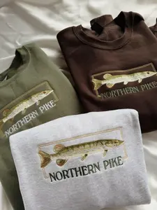 Northern Pike Fish Embroidered Sweatshirt - Fishing EMBROIDERY Sweatshirt
