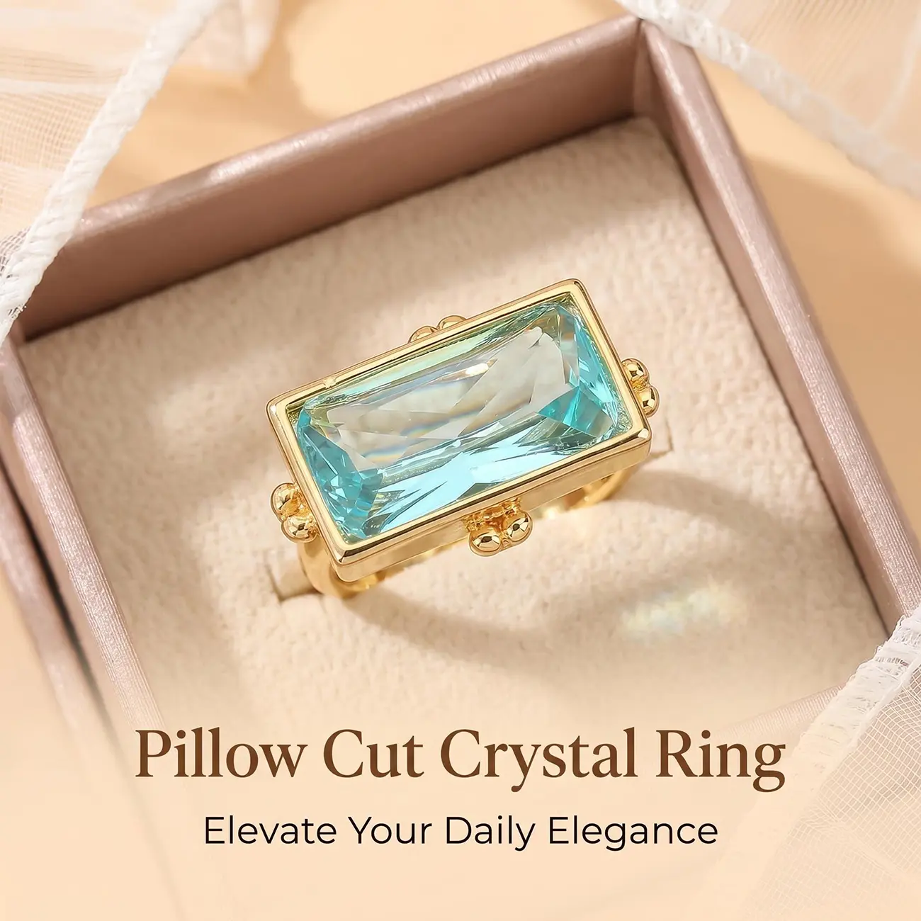 Women's Cushion-Cut Simulated Crystal Ring - Crystal, Blue Stone, Colored Gemstone Rings for Evening & Everyday Stylish Accessory, Crystal Rings